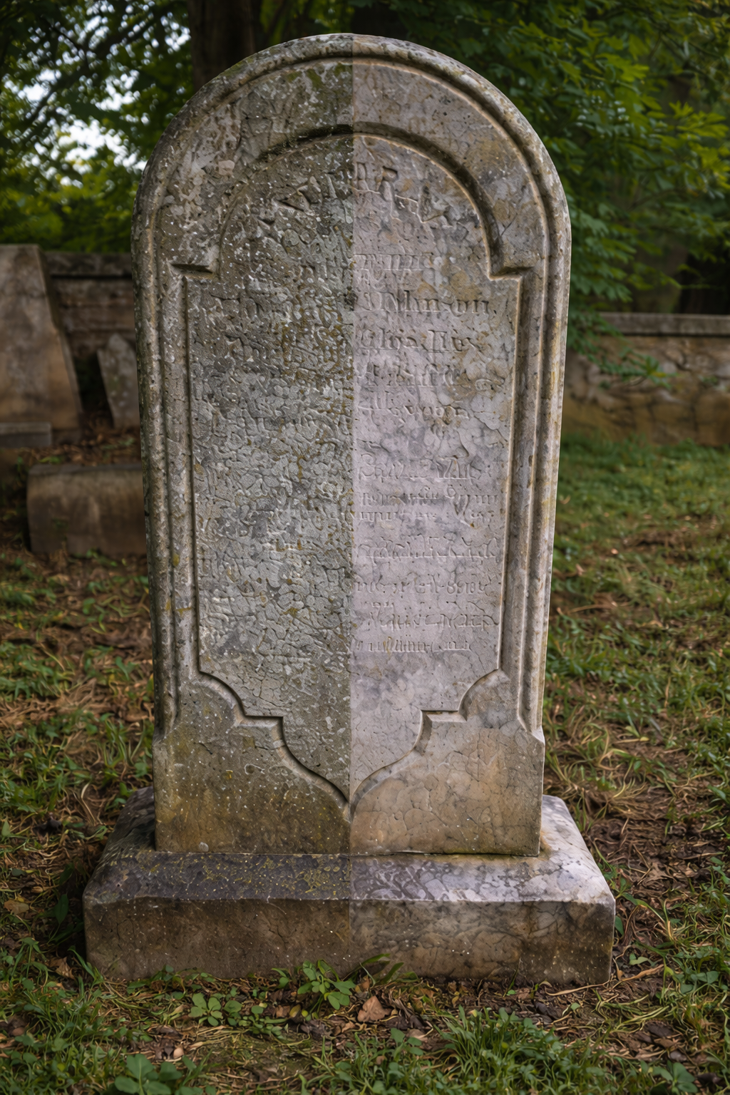 Headstone before cleaning